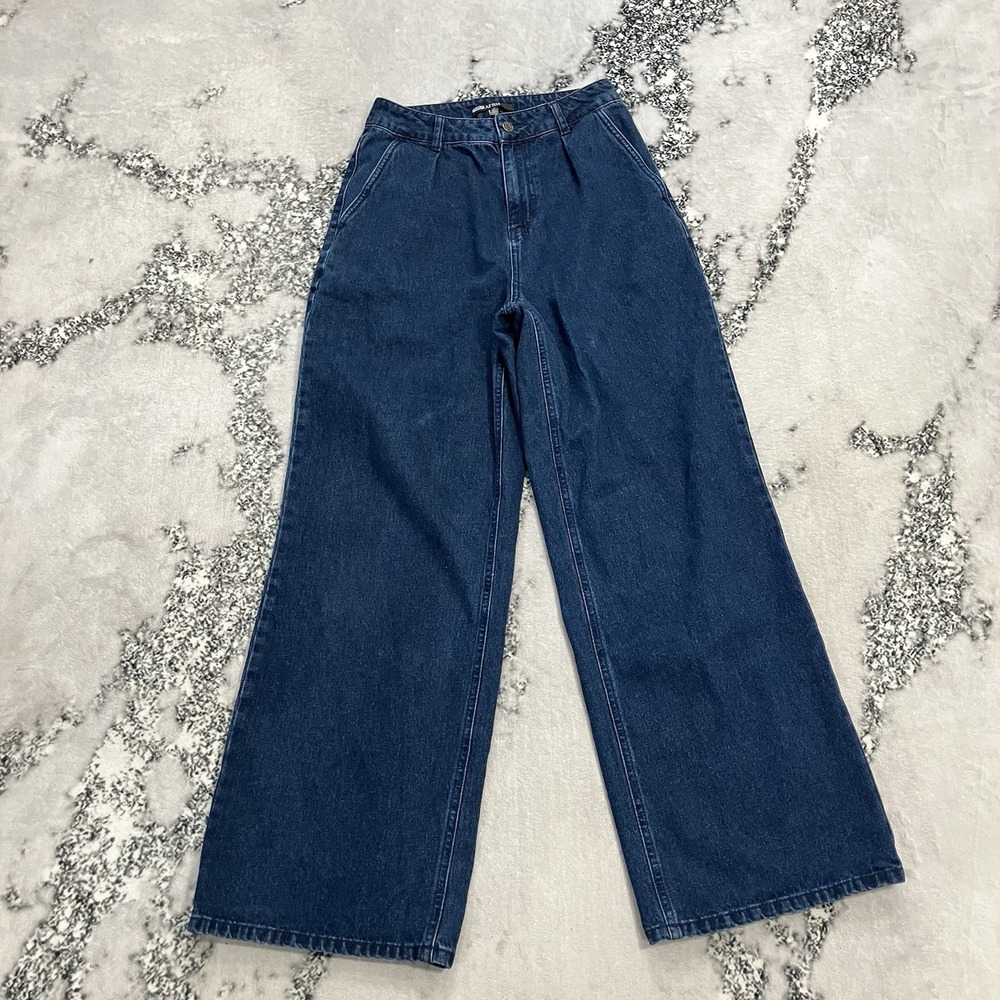 AFRM Wide Leg Jeans Womens 25 High Rise Pleated Dark Wash Denim Pants Blue